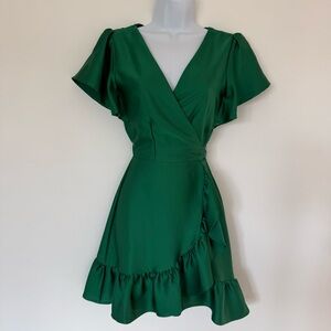 Trixxi Green Satin Ruffle Mini Dress size XS